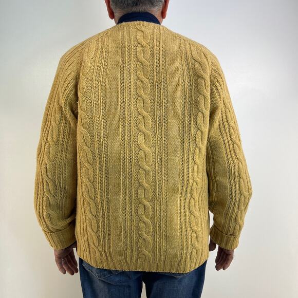 Vintage Alan Paine Shetland Wool Cable Knit Cardigan Camel Tan Winter - Picture 7 of 8